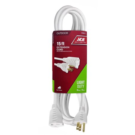 Ace Outdoor 15 ft. L White Extension Cord 16/3 SJTW