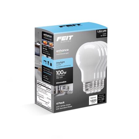 Feit A19 E26 (Medium) LED Bulb Daylight 100 Watt Equivalence 4 Pack