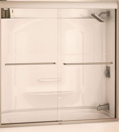 MAAX Semi-Frameless Bathtub Door, 55 - 59 in W x 57 in H x 6 mm T, Glass, Clear, Braced Nickel