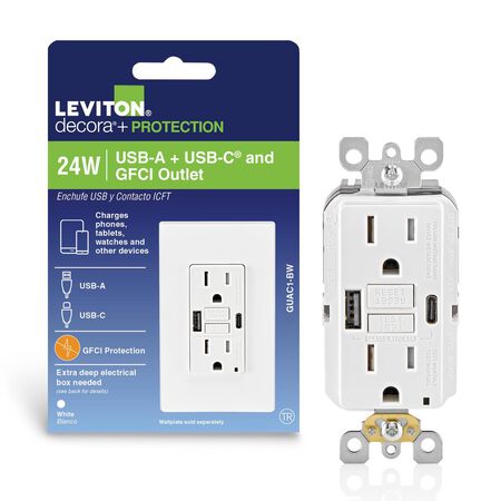Leviton 15 amps 125 V GFCI White Outlet and USB Charger 5-15 R 1 pk