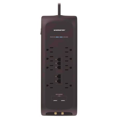 Monster Just Power It Up 6 ft. L 8 outlets Surge Protector w/USB Black 2160 J