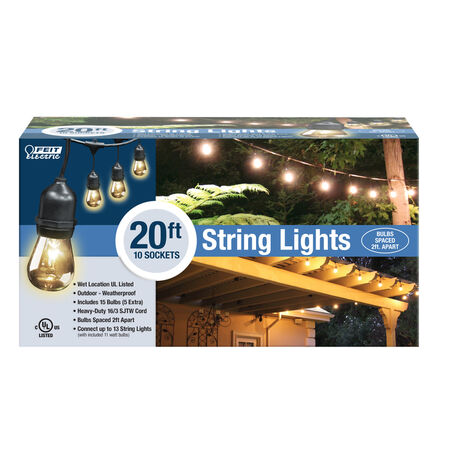 Feit Electric Incandescent String Light Set Clear 20 ft. 10 lights