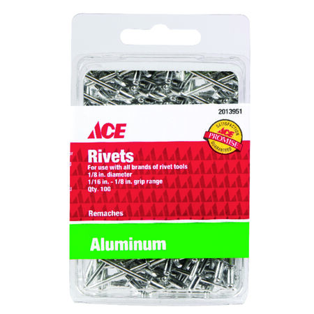 Ace 1/8 in. D X 1/8 in. R Aluminum Rivets Silver 100 pk