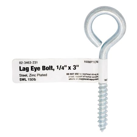 Hampton 1/4 in. X 3 in. L Zinc-Plated Steel Lag Thread Eyebolt