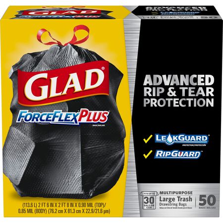 Glad ForceFlex 30 gal Trash Bags Drawstring 50 pk 1.1 mil