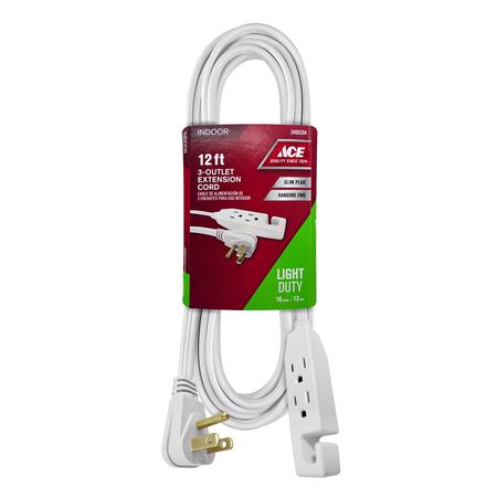 Ace Indoor 12 ft. L White Extension Cord 16/3 STP-3