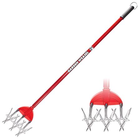 Garden Weasel 3 Tine Steel Rotary Hand Cultivator 45 in. Steel Handle
