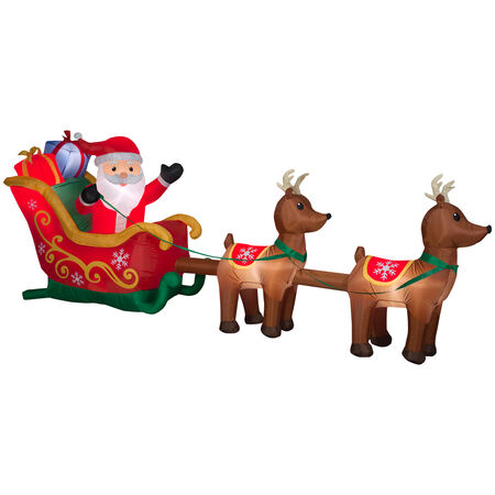 Gemmy LED white 58.27 in. Santa Sleigh with Reindeer Inflatable