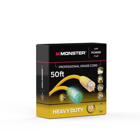 Monster Just Power It Up Outdoor 50 ft. L Yellow Extension Cord 10/3 SJTW