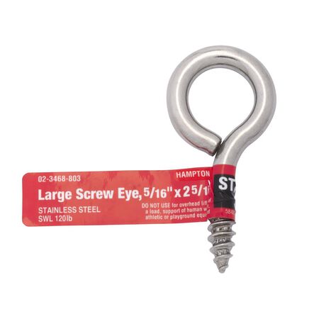 Hampton 9/32 in. D X 2-5/16 in. L Polished Stainless Steel Screw Eye 120 lb. cap. 1 pk