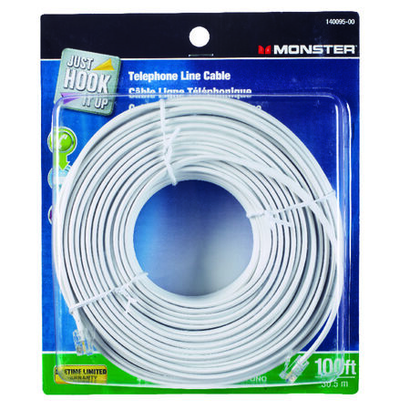Monster Just Hook It Up 100 ft. L White Telephone Line Cord