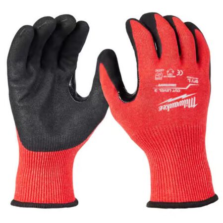 Milwaukee Cut Level 3 Unisex Elasticated Knit Dipped Gloves Black/Red size L
