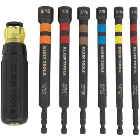 Klein Hollow Magnetic Color-Coded Ratcheting Power Nut Drivers, 7-Piece