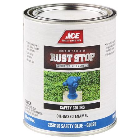 Ace Rust Stop Indoor and Outdoor Gloss Safety Blue Oil-Based Enamel Rust Prevention Paint 1 qt