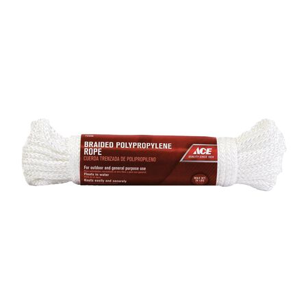 Ace 3/16 in. D X 50 ft. L White Braided Poly Rope Ace 3/16 in. D X 50 ft. L White Braided Poly Rope