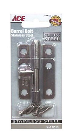 Ace Heavy Duty Barrel Bolt 2-1/2 in. Stainless Steel Latches Doors and Cages
