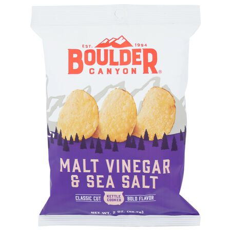 Boulder Canyon Malt Vinegar and Sea Salt Kettle Cooked Potato Chips 2 oz Pegged