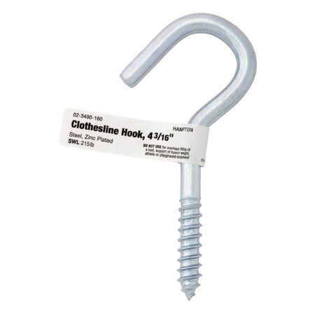 Hampton Small Zinc-Plated Silver Steel 4.1875 in. L Clothesline Hook 215 lb 1 pk