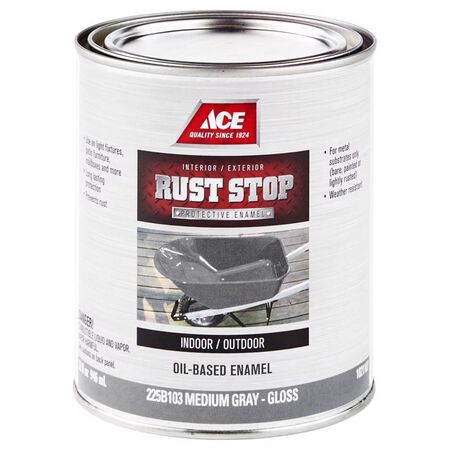 Ace Rust Stop Indoor and Outdoor Gloss Medium Gray Oil-Based Enamel Rust Prevention Paint 1 qt