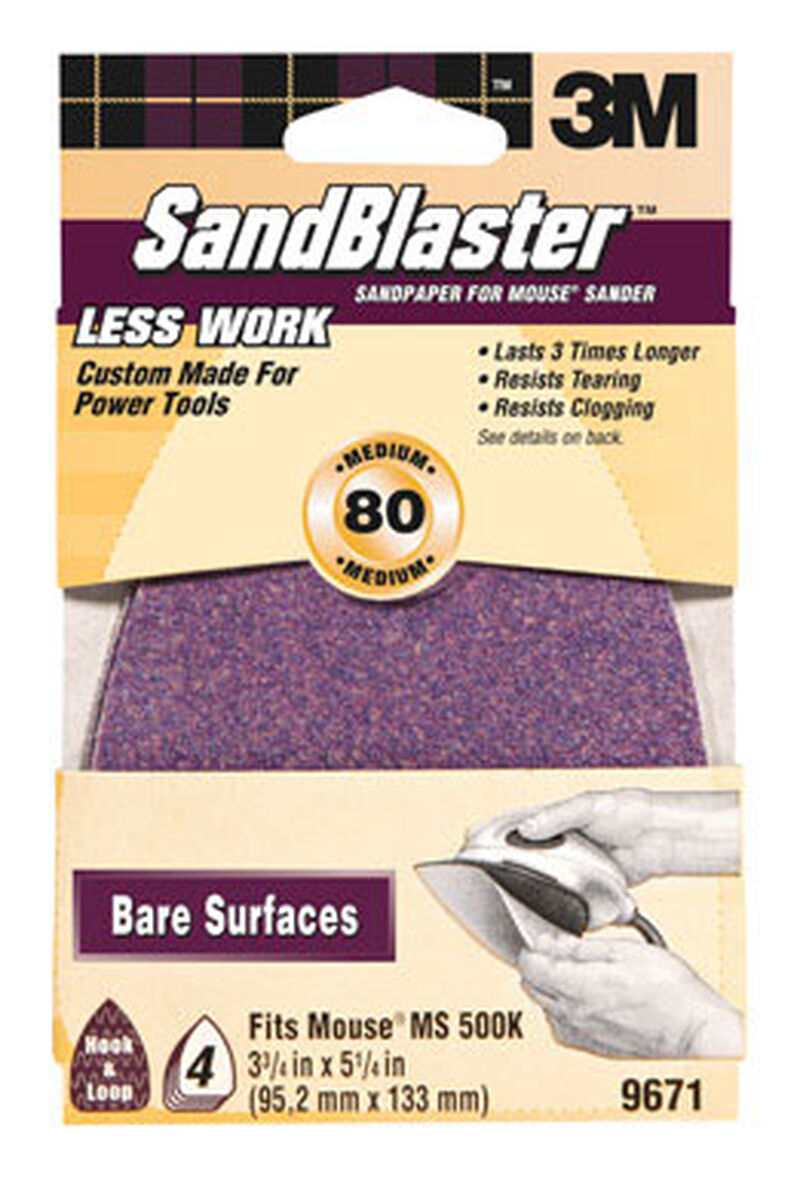 3M Sandblaster Mouse Sandpaper 5-1/4 in. L 80 Grit Medium 4 pk | Stine Home + Yard : The Family 1 4 sandpaper