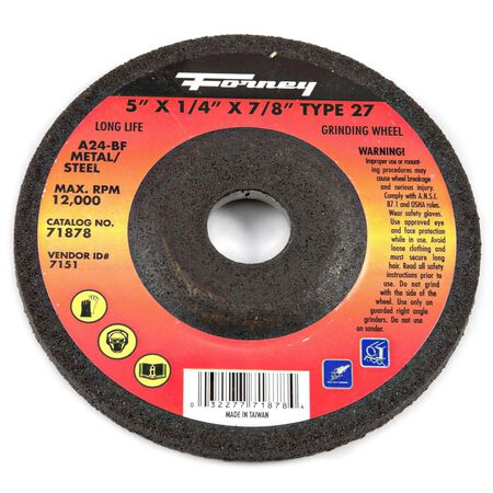 Forney 5 in. D X 7/8 in. Metal Grinding Wheel