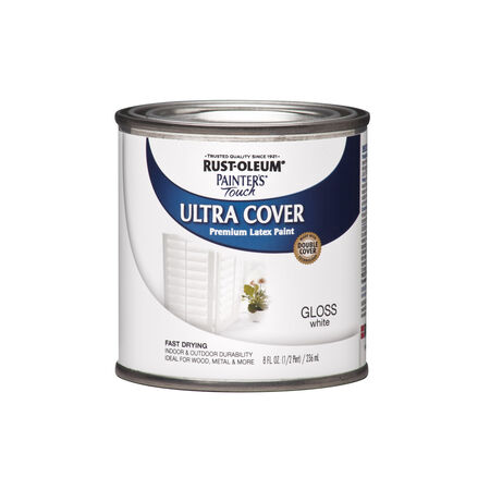 Rust-Oleum Painters Touch Gloss White Water-Based Ultra Cover Paint Exterior & Interior 0.5 pt