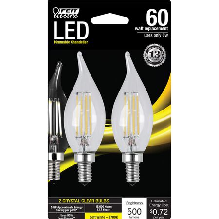 FEIT Electric LED Bulb 6 watts 500 lumens 2700 K Chandelier Flame Tip Soft White 60 watts equiv
