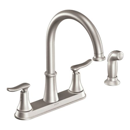 Moen Solidad Two Handle Stainless Steel Kitchen Faucet Side Sprayer Included