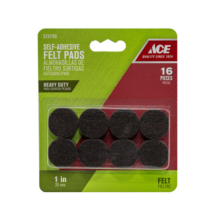 Ace Felt Self Adhesive Pad Brown Round 1 in. W 16 pk