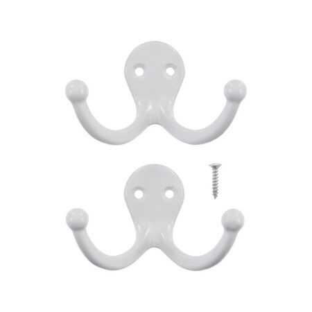 Ace 1-3/4 in. L Painted White Metal Small Double Garment Hook 2 pk