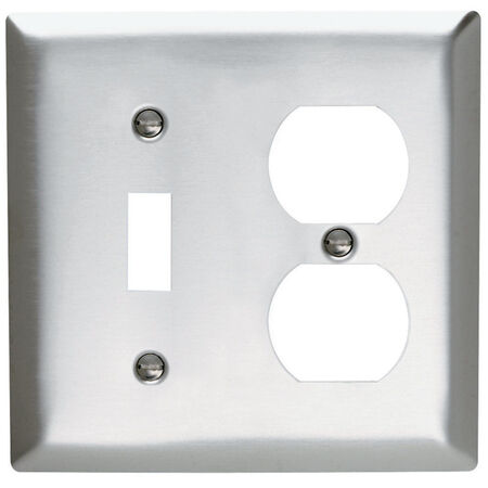 Pass & Seymour 2 gang Silver Stainless Steel Toggle/Duplex Wall Plate 1 pk
