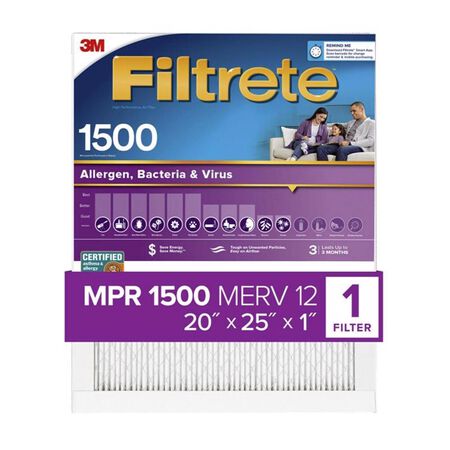 Filtrete 20 in. W X 25 in. H X 1 in. D 12 MERV Pleated Allergen Air Filter 1 pk