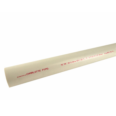 Charlotte Pipe Schedule 40 PVC Dual Rated Pipe 4 in. D X 20 ft. L Plain End 220 psi