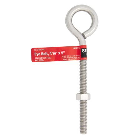 Hampton 5/16 in. X 5 in. L Stainless Stainless Steel Eyebolt Nut Included