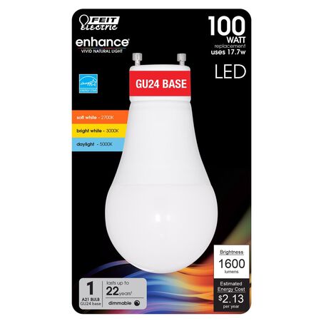 Feit A21 GU24 LED Bulb Adjustable White 100 Watt Equivalence 1 Pack