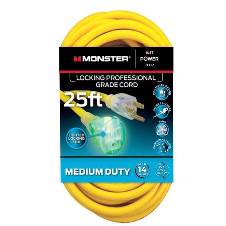 Monster Just Power It Up Outdoor 25 ft. L Yellow Extension Cord 14/3 SJTW
