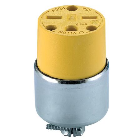 Leviton Commercial Armored Ground/Straight Blade Connector 6-15R 18-12 AWG 2 Pole 3 Wire