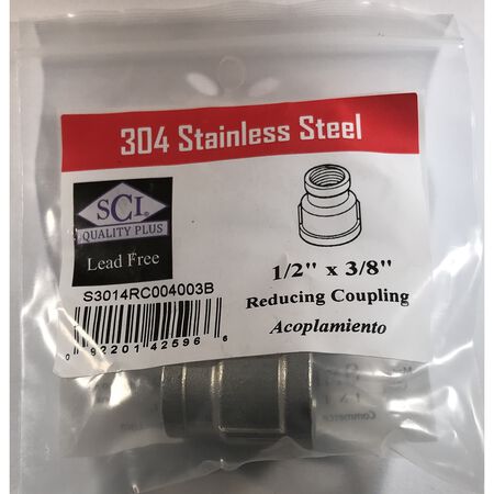 Smith-Cooper 1/2 in. FPT T X 3/8 in. D FPT Stainless Steel Reducing Coupling