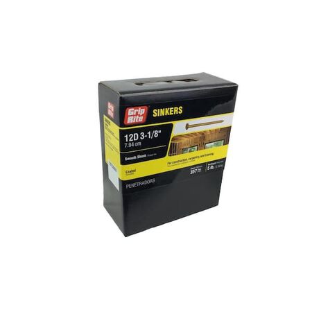 Grip-Rite 12D 3-1/8 in. Sinker Vinyl Steel Nail Countersunk Head 5 lb 405 pk