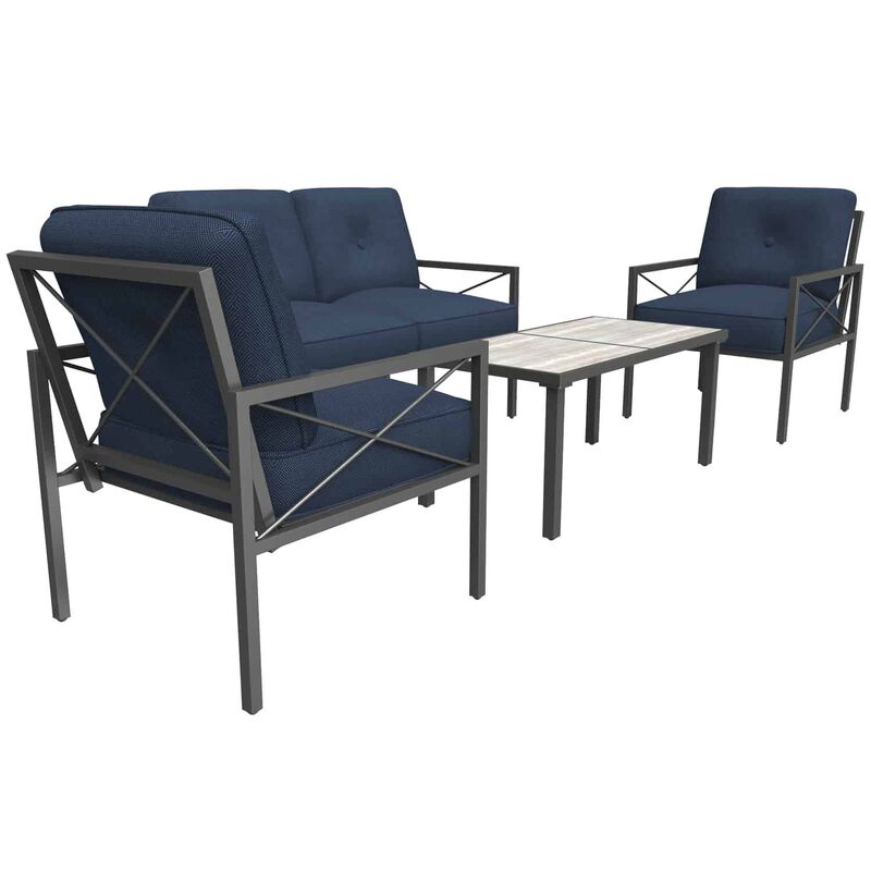 Living Accents Harrison 4 Pc Brown Steel Deep Seating Patio Set Navy Blue Stine Home Yard The Family You Can Build Around