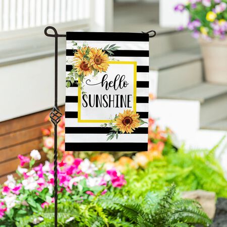 Evergreen Hello Sunshine Plaid Burlap Garden Flag