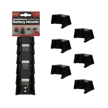 StealthMounts Battery Mounts Compatible with Milwaukee M12; Black ABS Battery Holder 6 Pack