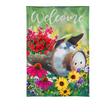 Evergreen Piggy Planter Burlap Garden Flag
