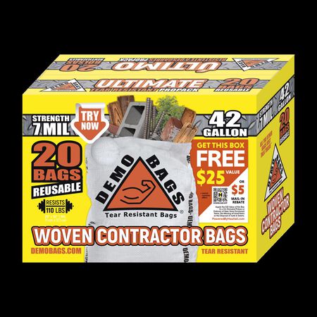 Demo Bags Ultimate Pro Pack 42 gal Contractor Bags Flap Tie 20 pk 8 mil