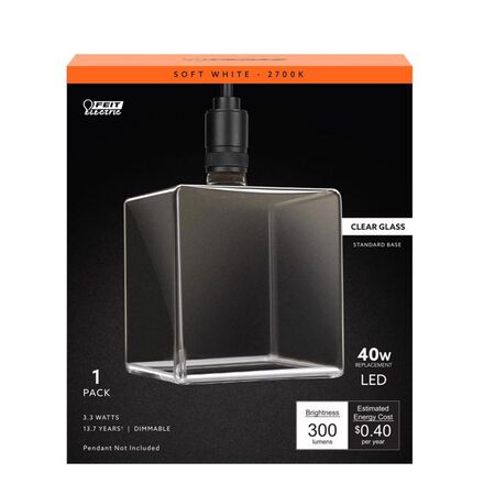 Feit Square E26 (Medium) Filament LED Bulb Soft White 40 Watt Equivalence 1 Pack