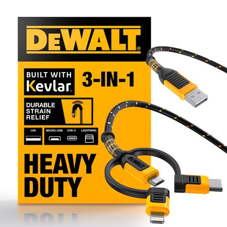 DeWalt Lightning, Type C and Micro USB 3-in-1 Cable 6 ft. Black/Yellow