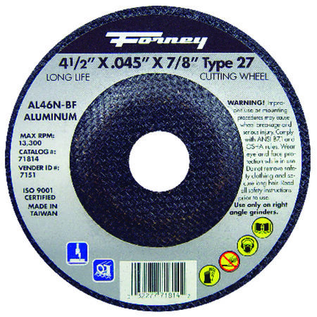 Forney 4-1/2 in. D X 7/8 in. Aluminum Oxide Metal Cut-Off Wheel 1 pc
