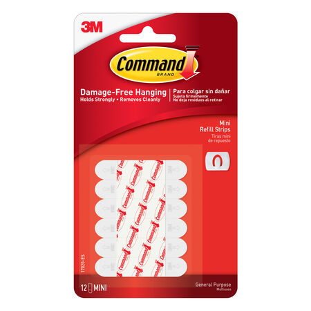 3M Command Mini Foam Adhesive Strips 1.177 in. L 12 pk