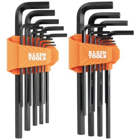Klein L-Style Long Hex Key Set, SAE and Metric, 22-Piece