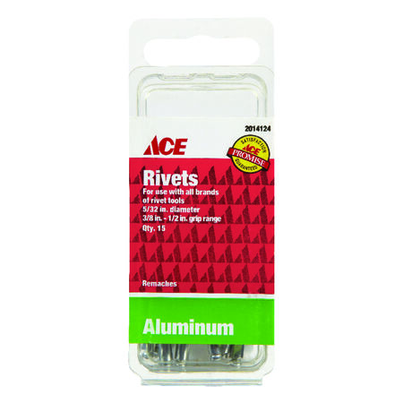 Ace 5/32 in. D X 1/2 in. R Aluminum Rivets Silver 15 pk